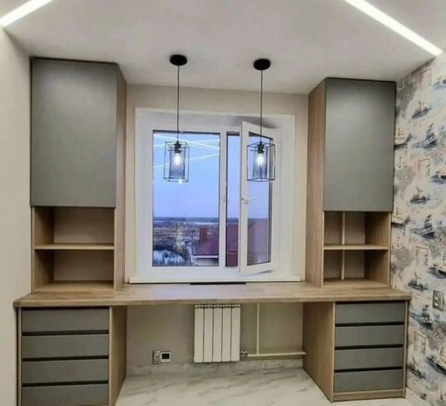 Шкаф с рабочей зоной и полками белый 235х50х235 см